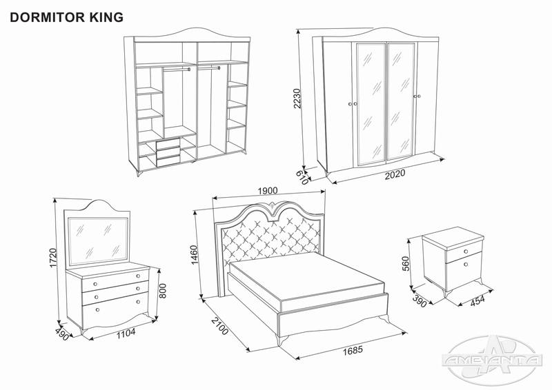 Setul de mobila pentru dormitor King Creme